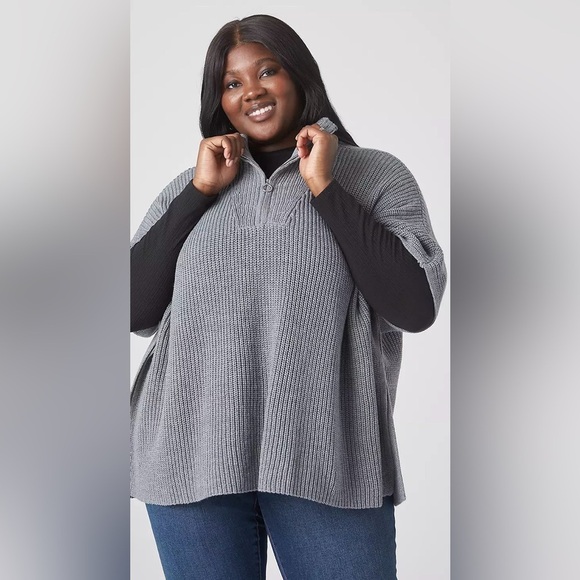 Lane Bryant Sweaters - Lane Bryant Gray Knit Poncho Sweater With Zipper Size 14